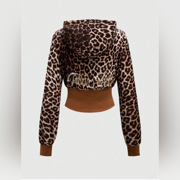 Women's Velvet Studded Leopard Print Hoodie/Sweater/Jacket - Picture 7 of 9